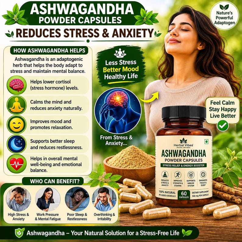 Ashwagandha Capsules 100 Count | Natural Ayurvedic Herbal Supplement | Stress Support | Wellness & Daily Health Care | Made in India