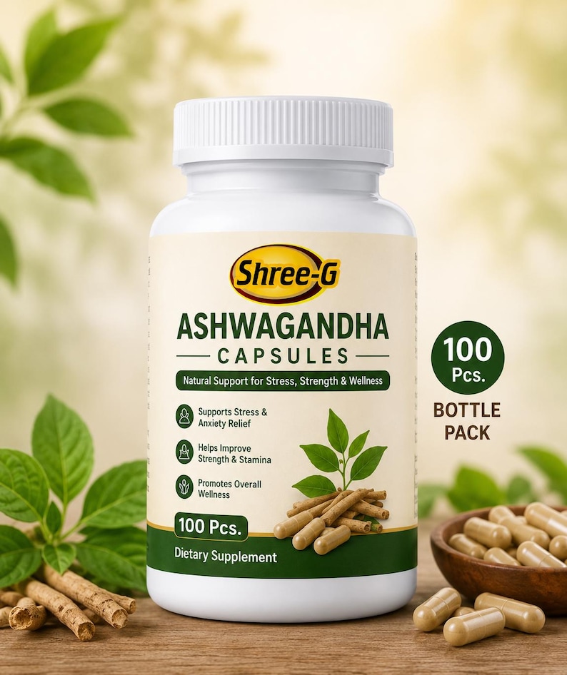 Ashwagandha Capsules 100 Count | Natural Ayurvedic Herbal Supplement | Stress Support | Wellness & Daily Health Care | Made in India