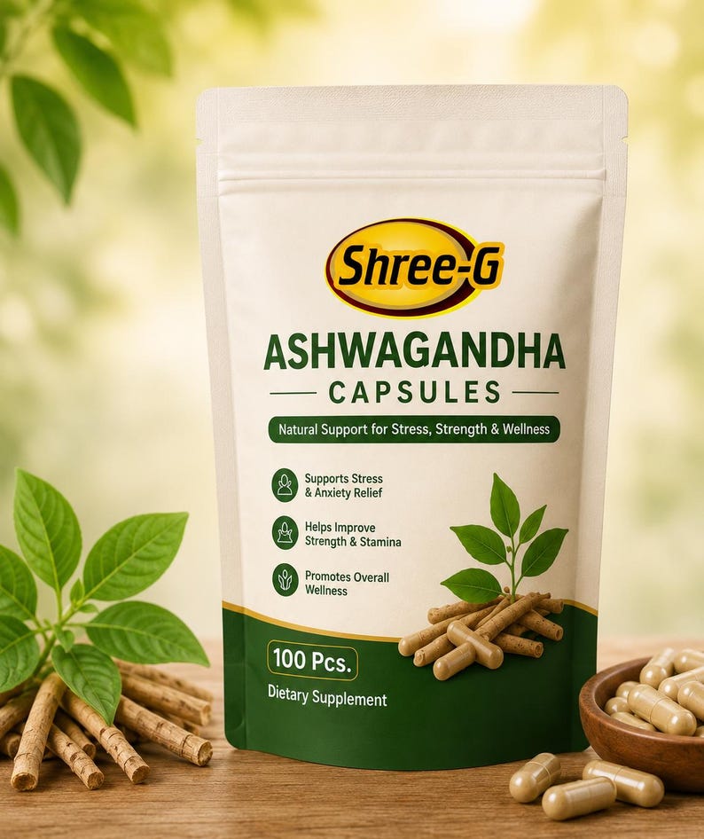 Ashwagandha Capsules 100 Count | Natural Ayurvedic Herbal Supplement | Stress Support | Wellness & Daily Health Care | Made in India