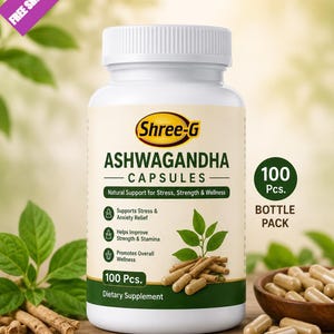 Ashwagandha Capsules 100 Count | Natural Ayurvedic Herbal Supplement | Stress Support | Wellness & Daily Health Care | Made in India