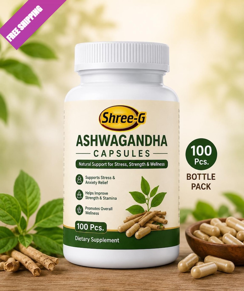 Ashwagandha Capsules 100 Count | Natural Ayurvedic Herbal Supplement | Stress Support | Wellness & Daily Health Care | Made in India