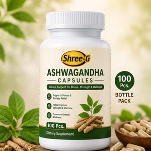 Ashwagandha Capsules 100 Count | Natural Ayurvedic Herbal Supplement | Stress Support | Wellness & Daily Health Care | Made in India