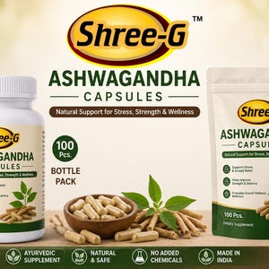 Ashwagandha Capsules 100 Count | Natural Ayurvedic Herbal Supplement | Stress Support | Wellness & Daily Health Care | Made in India