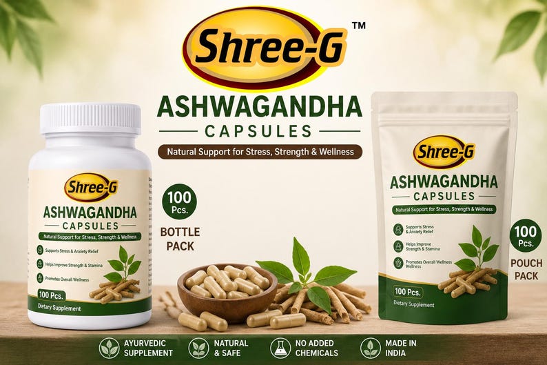 Ashwagandha Capsules 100 Count | Natural Ayurvedic Herbal Supplement | Stress Support | Wellness & Daily Health Care | Made in India
