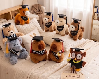 Graduation Plush Animal Collection Stuffed Toy Set Decorative Keepsake Gift for Students and Graduates