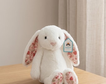 Jellycat White Bunny Plush Toy Stuffed Rabbit with Floral Ears Collectible Decorative Companion Gift