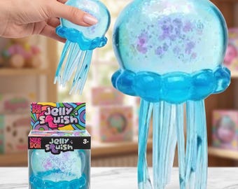 JellySquish Jellyfish Squishy Toy Glitter Stretchy Sensory Fidget Stress Relief Desk Decor Accessory Collectible