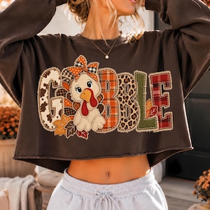 Gobble Turkey PNG, Thanksgiving Sublimation Design, Preppy Varsity Thanksgiving Shirt, Faux Chenille Patch PNG, Gobble Faux Embroidery PNG