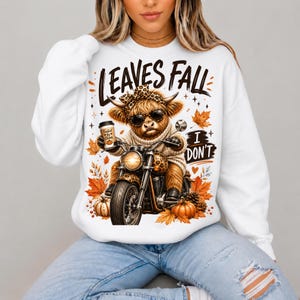 Leaves Fall I dont Png, Highland Cow Fall PNG, Retro Autumn Cow Design, Western Halftone Fall PNG, Farm Animal Autumn Shirt PNG