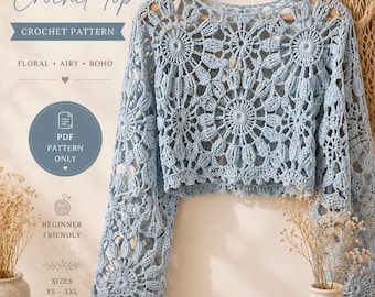 Gerbera Daisy Crochet Top Pattern, Floral Boho Airy Sweater Tutorial (PDF Pattern Only)