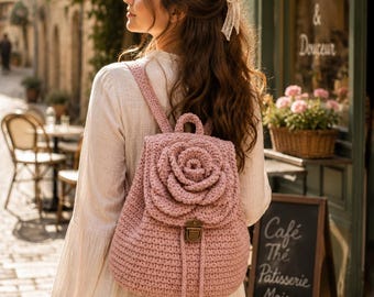 Crochet Rose Backpack Pattern, Floral Drawstring Bag Tutorial (PDF Download)