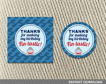 Thank You Tags - Stickers - Shark - Take a Bite Summer BBQ - Party - Happy Birthday - Instant Download - DIY Digital Decorations