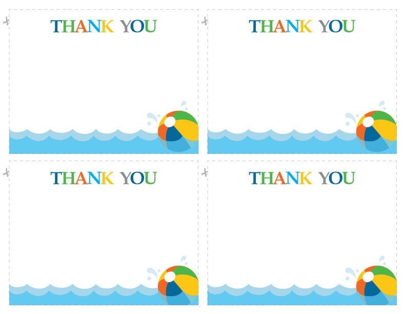 Pool Party Make a Splash Beach Ball Thank You Card Etsy