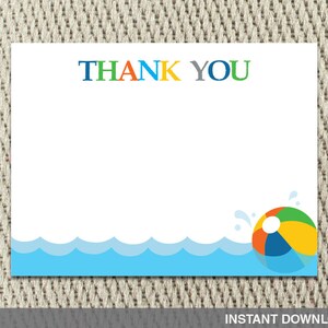 Pool Party - Make a Splash - Beach Ball - Thank you card - Instant Download - DIY Digital Decorations