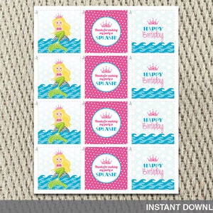 Favor Tags Stickers Mermaid Birthday Under the Sea Pool Party Happy ...