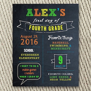Neon First Day of School Chalkboard Sign: 8x10 Digital File