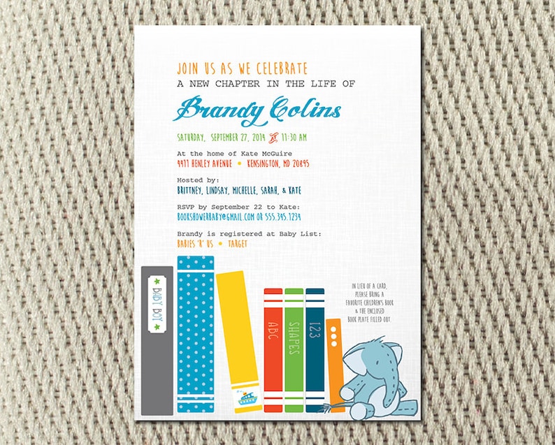 Elephant Shabby Chic: Digital 5x7 Jpeg Book Baby Boy Shower Invitation Library