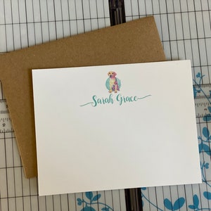 Puppy - Dog - Aqua - Personalized Stationery: Printed Set of 12 flat cards with kraft brown envelopes