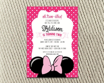 Minnie - Pink - Black - Polka Dot - Mouse Ears - Toodles - Digital Party Invitation: 5x7