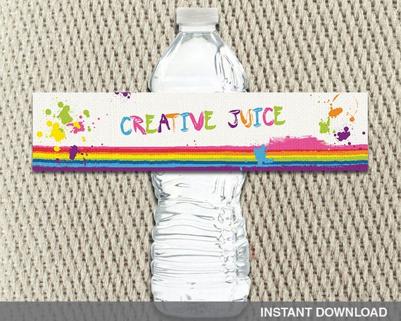 Water Bottle Labels Art Party Paint Splatter Rainbow - Etsy