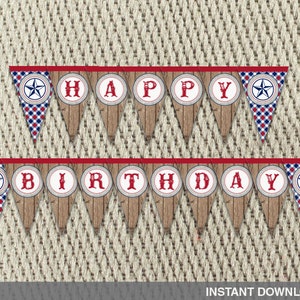 Pennant Banner - County Fair-Farm -Fall - Navy- Red -Patriotic-Rustic - Plaid - Happy Birthday - Instant Download - DIY Digital Decorations
