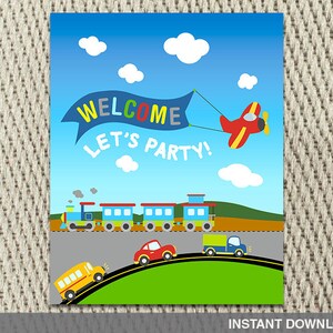 16x20 Welcome Poster - Transportation - Cars - Planes - Trains - Happy Birthday - Instant Download - DIY Digital Decorations