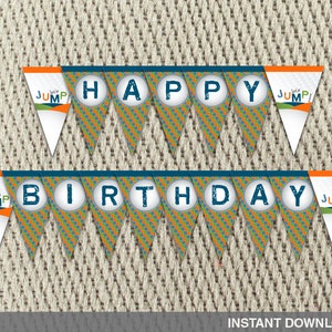 Pennant Banner - Jump - Bounce -Party - Orange - Blue - Happy Birthday - Instant Download - DIY Digital Decorations