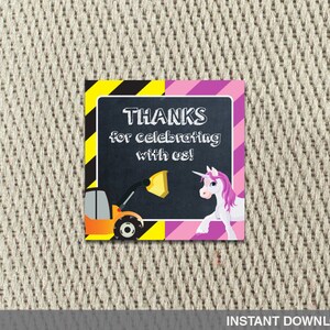 Thank You Tags -Stickers-Joint Birthday Party-Construction-Unicorn-Twins-Siblings-Happy Birthday- Instant Download - DIY Digital Decorations