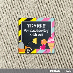 Thank You Tags-Stickers-Joint Birthday-Construction-Sweet Shoppe-Twins-Siblings-Happy Birthday-Instant Download-DIY Digital Decorations