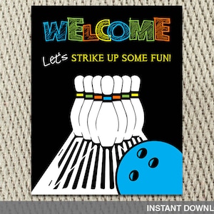 16x20 Welcome Poster - Let&#39;s Bowl - Strike - Bowling Party - Happy Birthday - Instant Download - DIY Digital Decorations