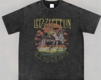 Vintage Washed Led Zeppelin 1975 US Tour T-Shirt - Retro Rock Tee washed black