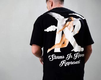 SNAKE ANGEL REPRESENT Washed Distressed distressed T-Shirt unisex, American Vintage Harajuku Cotton Crew Neck Tee, Trendy Streetwear Top