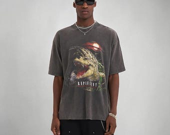 Camiseta unisex con estampado de cocodrilo y apetito destructivo, estilo vintage americano Harajuku, 100% algodón. Camiseta de moda vintage.