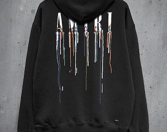 Sudadera con capucha estilo retro americano AMIRI / Sudadera extragrande con estampado de letras para hombre / Sudadera informal con capucha de algodón de rizo de 360 g