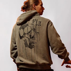 Sudadera con capucha retro americana YOUNGLA RAVING / Sudadera extragrande con calavera para hombre / Sudadera informal con capucha unisex de algodón rizo imagen 11