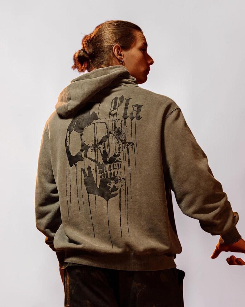 Sudadera con capucha retro americana YOUNGLA RAVING / Sudadera extragrande con calavera para hombre / Sudadera informal con capucha unisex de algodón rizo imagen 11