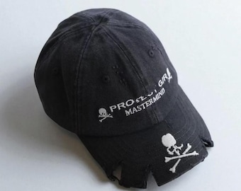 Vintage Washed Baseball Cap with Embroidered Letters Raw Edge Frayed Brim Duckbill Hat Unisex Adjustable Cotton Skull Cap for Sunshade Style