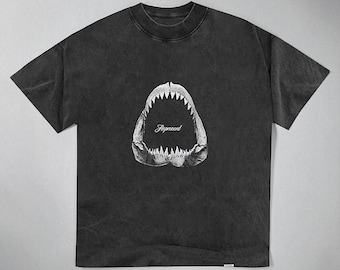 Shark Mouth Graphic T-Shirt unisex REPRESENT REP Washed Distressed , American Vintage Harajuku Cotton Crew Neck Tee, Streetwear Fashion