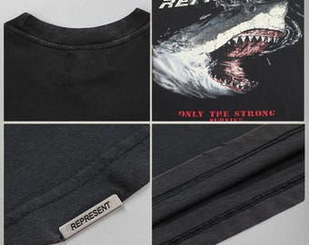 SHARK ANIMAL REPRESENT Washed Distressed T-Shirt , American Vintage Harajuku 100% Cotton Tee, Trendy vintage Top