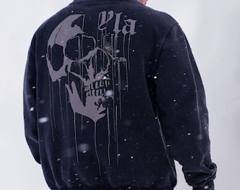 YOUNGLA American Retro Hoodie RAVING hoodie | Men’s Oversized SKULL Sweatshirt | unisex Terry Cotton Casual Hooded Pullover