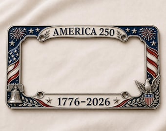 America 250 License Plate Frame, Patriotic 1776 2026 Car Tag Holder, Liberty Bell Eagle Auto Gift for Dad
