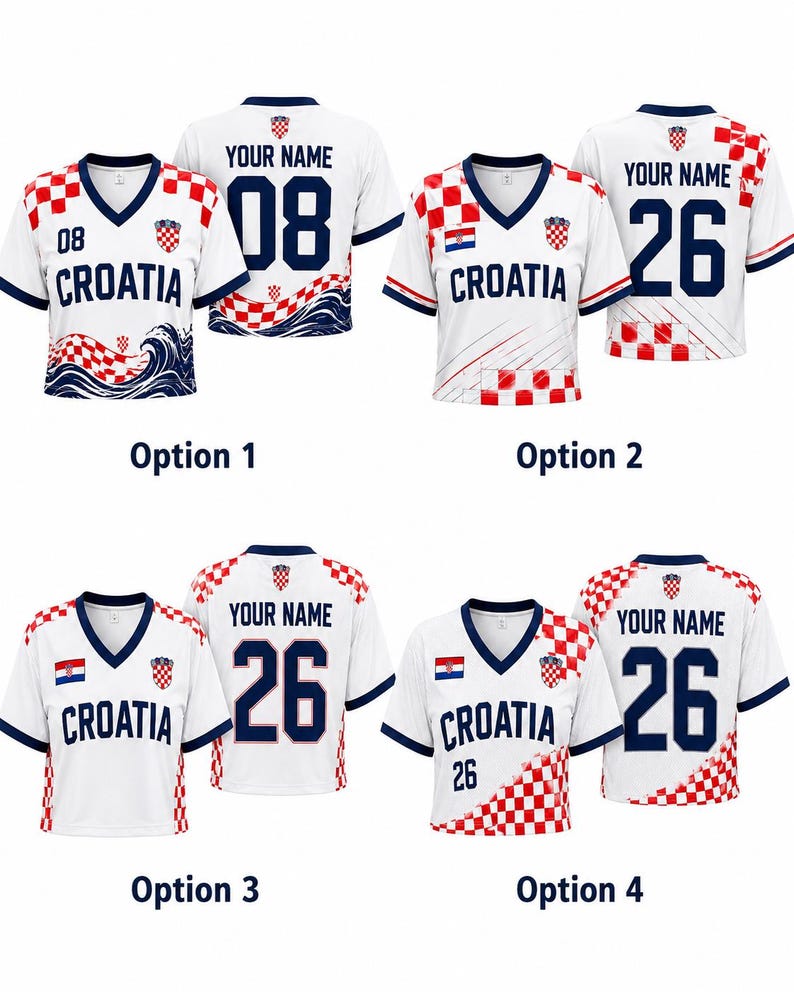 Croatia Checkered Soccer Crop Jersey, Personalized Name Number Women Football Shirt, Custom Game Day Fan Top, Croatia Supporter Gift image 6