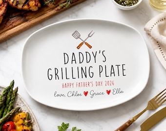 Personalized Grill Dad BBQ Platter, Custom Kids Names Grilling Plate, Father’s Day Cookout Gift from Kids