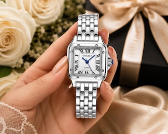 Silver Square Bracelet Watch for Women, Luxury Stainless Steel Wrist Watch, Gift