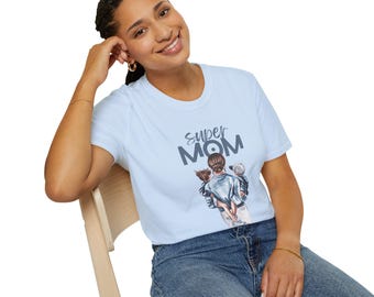 Super Mom illustration T-Shirt | Mom and kids graphic tee
