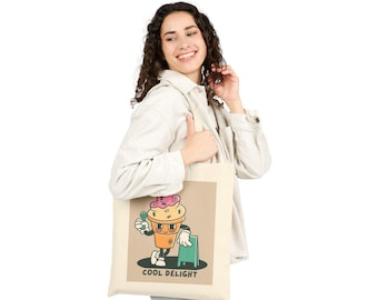 Cool Delight Ice Cream Character Tote Bag | Retro Cartoon Dessert Illustration