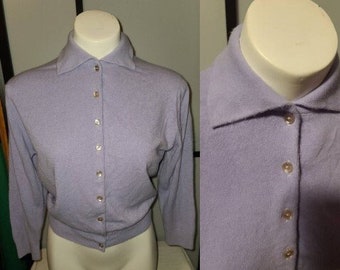 Vintage 1950s Sweater Light Purple Lilac Talbotts Taralan Full Fashioned Orlon Cardigan Sweater Rockabilly Pinup M