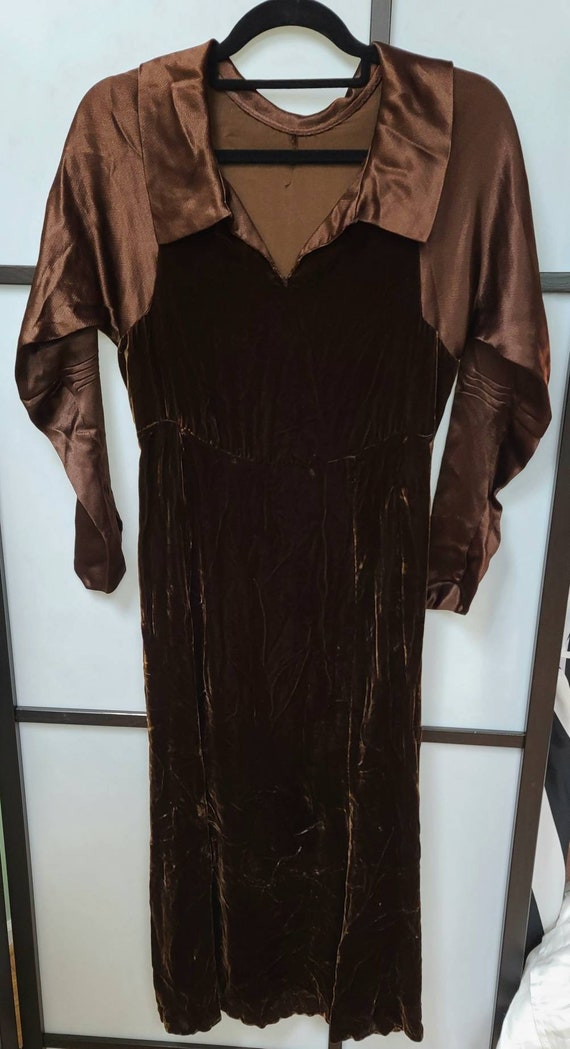 Vintage 1920s 30s Dress Chocolate Brown Thin Silk… - image 3