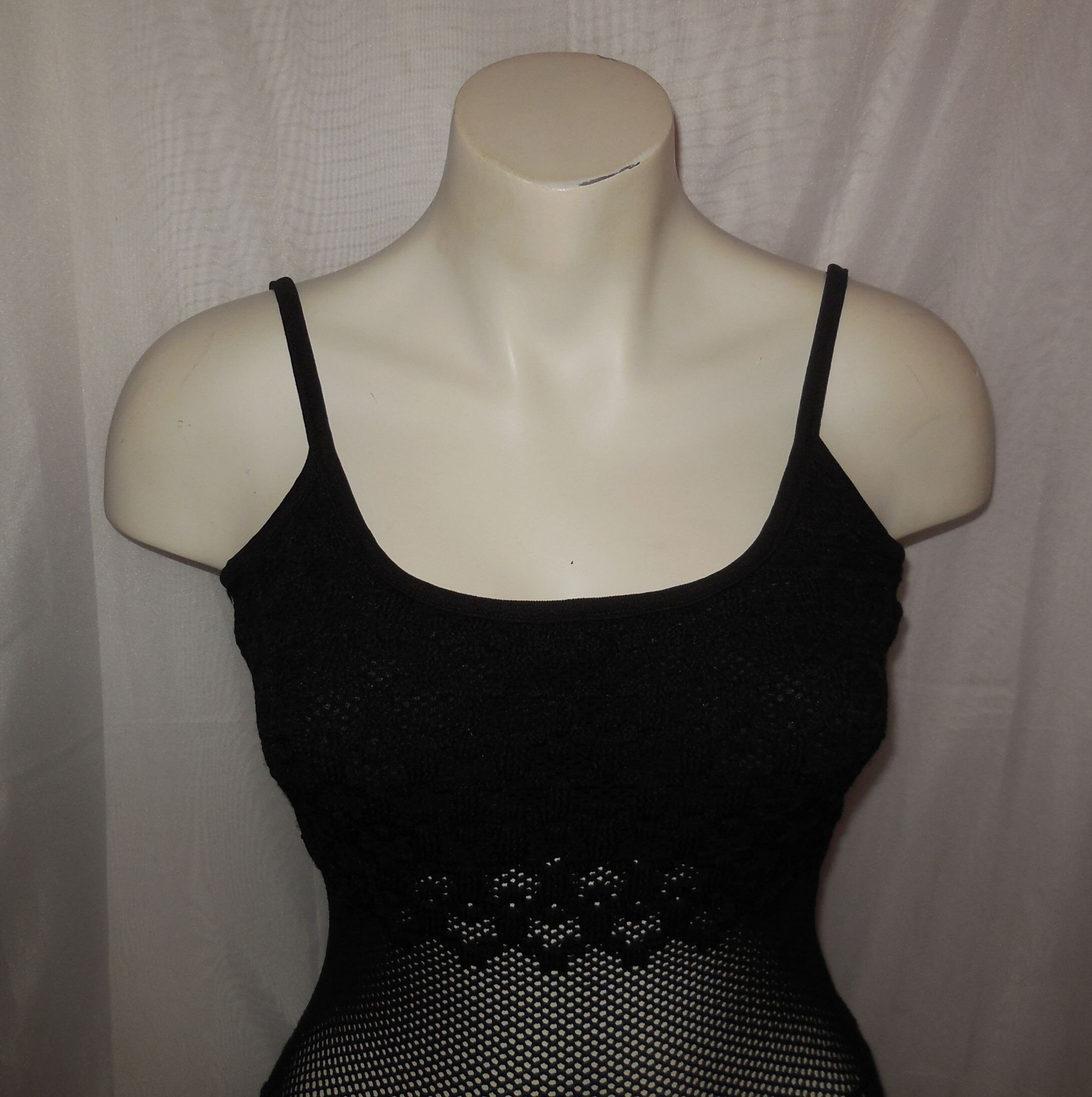 Vintage 1960s Bathing Suit Black Nylon Sheer Mesh Mod Sexy Barbarella S