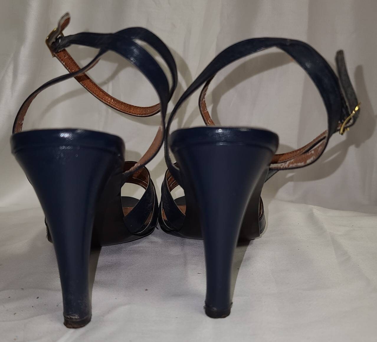 navy blue stiletto sandals